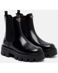 Prada - Logo Leather Platform Chelsea Boots - Lyst
