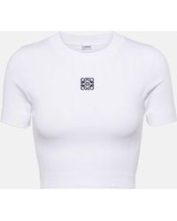 Loewe - T-shirt Raccourci En Coton Côtelé À Broderie Anagram - Lyst