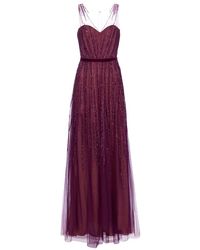 Marchesa notte Abito lungo in tulle con paillettes - Viola