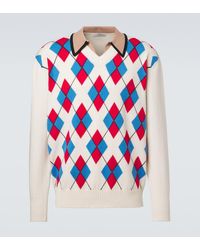 Dries Van Noten - Argyle Cotton-Blend Polo Sweater - Lyst