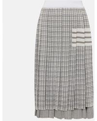 Thom Browne - Checked Pleated Silk And Cotton Midi Skirt - Lyst