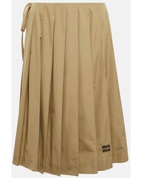 Miu Miu - Embroidered Pleated Cotton Midi Skirt - Lyst