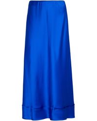 Lee Mathews Stella Silk Satin Midi Skirt - Blue
