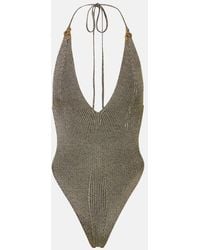 Roberto Cavalli - Embellished Halterneck Lame Bodysuit - Lyst