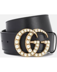 Gucci - Double G Faux Pearl-embellished Leather Belt - Lyst