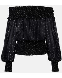 Self-Portrait - Shirred Metallic-Effect Off-Shoulder Top - Lyst