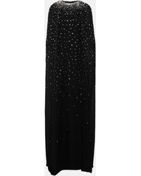 Monique Lhuillier - Caped Crystal-embellished Silk Gown - Lyst