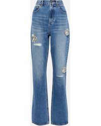 Area - Crystal-embellished Straight-leg Jeans - Lyst