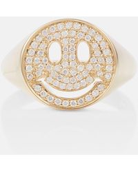 Sydney Evan - Happy Face 14kt Yellow Gold Signet Ring With Diamonds - Lyst