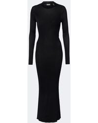 Saint Laurent - Cassandre Ribbed-Knit Silk Maxi Dress - Lyst