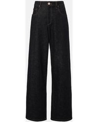 Brunello Cucinelli - Leather-Trimmed Wide-Leg Jeans - Lyst