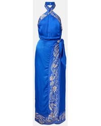 Poupette - Hana Floral Halterneck Satin Midi Dress - Lyst