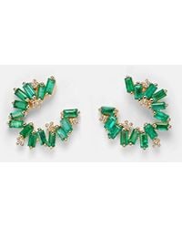 Suzanne Kalan - Izzy Sideway Spiral 18Kt Earrings With Emeralds And Diamonds - Lyst