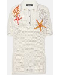 Versace - Embroidered Crochet Cotton Polo Shirt - Lyst
