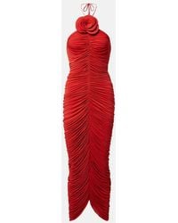 Magda Butrym - Floral-Applique Ruched Jersey Midi Dress - Lyst