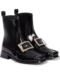 Roger Vivier Preppy Viv' Patent Leather Chelsea Boots - Black