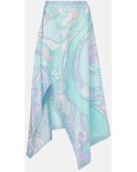 PUCCI - Orchidee Asymmetric Silk Twill Maxi Skirt - Lyst