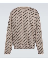 Balenciaga - Pullover in misto lana e cotone con logo - Lyst