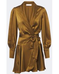 Zimmermann - Silk Satin Wrap Dress - Lyst