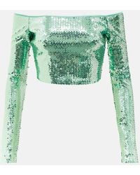 David Koma - Sequined Off-Shoulder Crop Top - Lyst