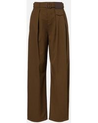 Loewe - Belted Pleated High-Rise Cotton And Silk Wide-Leg Pants - Lyst