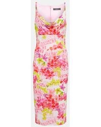 Versace - Vestido midi de crepe floral con logo - Lyst