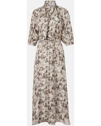 Max Mara - Printed Tie-Neck Silk Twill Midi Dress - Lyst