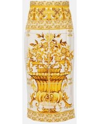 Dolce & Gabbana - Seiden-Bleistiftrock Mit Majolica-Print - Lyst