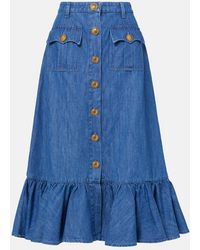 Valentino - Denim Midi Skirt - Lyst