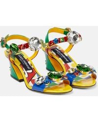 Dolce & Gabbana - Keira Embellished Patent Leather Sandals - Lyst