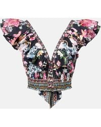 CAMILLA - Crystal-Embellished Cotton Crop Top - Lyst