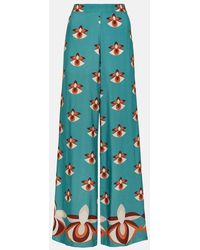 Adriana Degreas - Printed High-Rise Satin Wide-Leg Pants - Lyst
