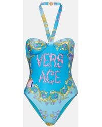 Versace - Printed Halterneck Swimsuit - Lyst