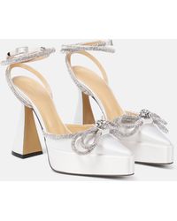 mach & mach double bow silk satin pumps
