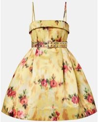 Ganni - Pleated Printed Satin Minidress - Lyst