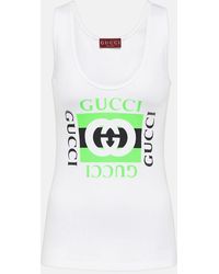 Gucci - Tank top in cotone a coste con logo - Lyst