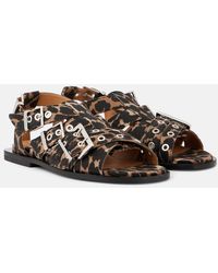Ganni - Leopard-Print Sandals - Lyst