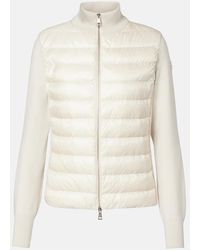 Moncler - Cardigan De Lana Virgen Con Paneles De Plumas - Lyst
