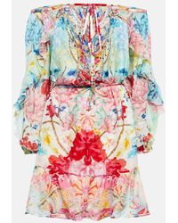 Camilla - Off-the-shoulder Embellished Silk Minidress - Lyst