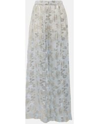 Nina Ricci - Floral Silk-blend Lame Wide-leg Pants - Lyst