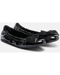 Prada - Bow-Detail Patent Leather Ballet Flats - Lyst