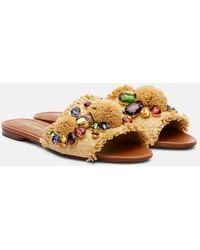 Dolce & Gabbana - Embellished Raffia-Effect Slides - Lyst