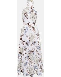 Erdem - Selene Bow-detailed Floral-print Linen Halterneck Midi Dress - Lyst
