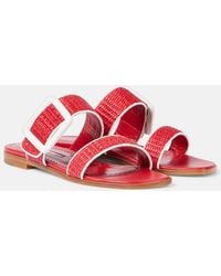 Manolo Blahnik - Tituba Leather-Trimmed Raffia Sandals - Lyst