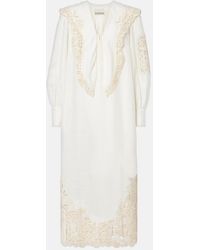 ALÉMAIS - X Lrnce Rosemary Embroidered Linen Midi Dress - Lyst