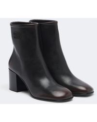 Miu Miu - Logo Leather Ankle Boots - Lyst