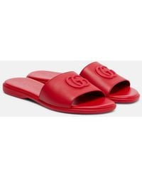 Gucci - Double G Leather Slides - Lyst