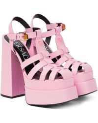 Versace La Medusa Leather Platform Sandals - Pink