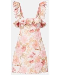 Zimmermann - Como Floral Ruffled Linen Minidress - Lyst