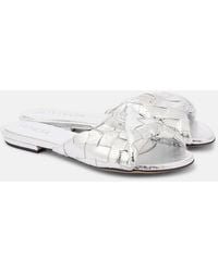 Bottega Veneta - Blink Intrecciato Metallic Leather Mules - Lyst